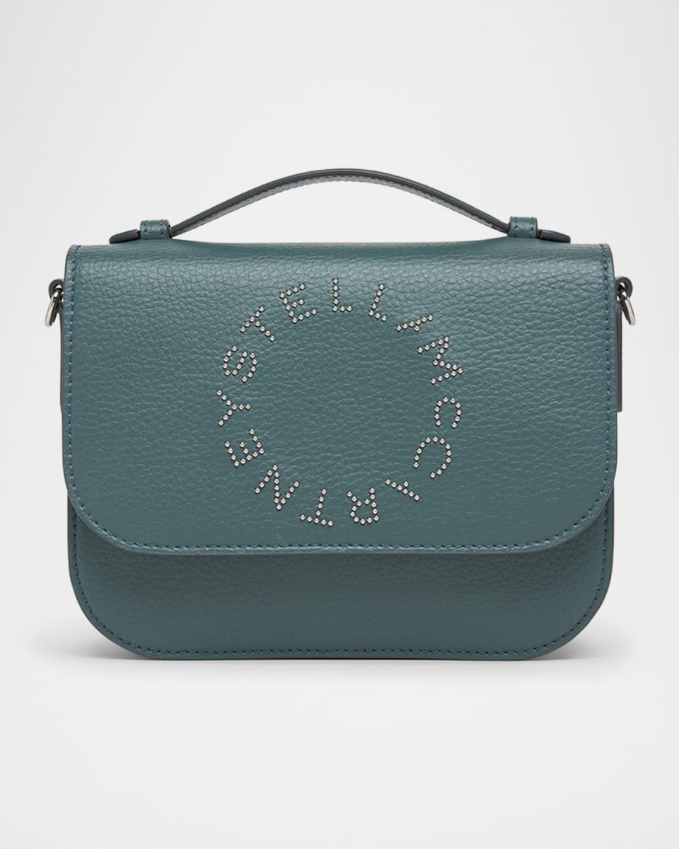 Studded Logo Grainy Vegan Leather Top-Handle Bag